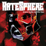 Hatespheren pinasävyinen kansikuva albumista 'Serpent Smiles and Killer Eyes', jossa näkyy yläosassa bändin logo ja taustalla revityistä valokuvista koostettu kuvakollaasi, jonka palasista voi hahmottaa hirviömäisen ihmisen kasvot.