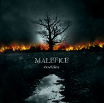 Maleficen 'Entities'-albumin kansitaide, jossa näkyy kylmänsinisessä ja pimeässä maastossa seisova yksinäinen puu, jonka taustalla horisontissa väräjää metsäpalo. Kuvan etualalla bändin logo ja kiekon nimi.