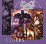 Tiamatin 'Clouds'-albumin kansikuva, jossa violettia taustaa vasten näkyy neliömäisinä koristeellisia hahmoja. Bändin logo vaaleanharmaalla oikeassa yläkulmassa, vasemmalla kiekon nimi versaalilla ja vaaleanharmaalla värillä.