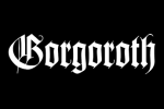 Gorgoroth-bändin logo valkoisella mustaa taustaa vasten. Logo keskellä kuvaa. Se on valkoisella goottilaisella fontilla kirjoitettu. Alkukirjain versaalilla, muut pienin kirjaimin.