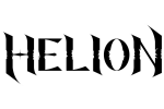 Helion-bändin logo mustalla valkoista taustaa vasten. Logossa kirjaimet pelkistettyjä, tikkukirjaimia.