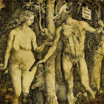 Piirretty kansikuva Horned Almightyn albumia "Contaminating the Divine" varten. Kuvassa vasemmalal alaston nainen, jolla kolme rintaa. Oikealla sianpäällä varustettu raatomainen hirviödemoni, jolla pistooli kädessään. Kuvan taustalla kuolleita puita ja ky