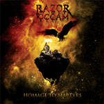 Kansikuva Razor of Occamin albumista "Homage To Martyrs". Kuvassa astraalinen maisema taivaasta, jossa liihottelee suurisiipinen lintu ja sen alal jonkinlainen mustahko mötikkä. Kuvan yläosassa kellertävää ja punaista taustaa vasten yhtyeen logo.