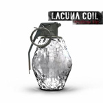 Lacuna Coilin logo kuvan oikeassa yläkulmassa valkoista taustaa vasten. Logon alla albumin nimi. Kuvaa hallitsee valokuva käsikranaatista, jonka räjähdeosa hiottua läpinäkyvää kristallia.