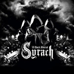 Syrachin harmaasävyinen "A Dark Burial" -albumin kansikuva, jossa näkyy lauma kaapuihin pukeutuneita ihmishahmoja seisomassa uhkaavassa ympäristössä synkän taivaan alla. Yhtyeen logo kuvan alaosassa valkoisella värillä kirjoitettuna.