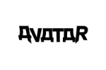 Avatar-bändin logo mustalla valkoista taustaa vasten. Avatar-sanan kirjaimet on muotoiltu kulmikkaiksi. "R"-kirjain on hieman kursivoitu.
