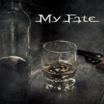 My Faten albumin "Room For Regret" kannessa shottilasi, jossa alkoholia kolmasosa ja sen vieressä puoliksi tyhjä pullo, jossa samaa nestettä. Kuvan oikeassa laidassa häämöttää musta revolveri. Kuvan yläosassa vitivalkoisella värillä My Faten logo. Kuva on