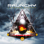 "A Discord Electric" -albumin etukannessan äkyy pilvinen taivas ja sen päällä yläosassa valkoisella värillä Raunchyn logo. Kuvan keskellä kolmio, jonka keskellä kananmunaa muistuttava esine nietoksen päällä.