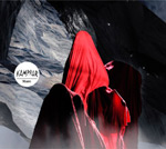 Valokuva ihmishahmosta, joka mustaan kaapuun pukeutuneena, mutta jonka pään yli vedetty räikeä punainen lakana. Vasemmassa laidassa lueke valkoista taustaa vasten mustalla yhtyeen ja "Mare"-albumin nimi.