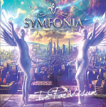Symfonian "In Paradisum" -debyyttialbumin etukannessa piirros futuristisesta suurkaupungista, jossa taivas on vaaleansininen ja rakennukset hohtavat violetteina. Kuvan etualalla kaksi alastonta siipiselkäistä ihmishahmoa ja niiden välissä bändin logo sekä