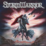 "Heathen Warrior" -albumin etukannessa piirros lentävällä hevosella ratsastavasta punaviittaisesta ja parrakkaasta sankarista, jonka yläpuolella myrskytaivaan yllä lukee Stormwarrior.