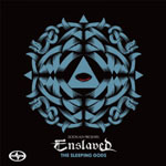 Musta pohjaväri, jota vasten sininen koristesymboli, jonka alla lukee valkoisella värillä Enslavedin logo ja sen alapuolella EP-levyn "The Sleeping Gods" nimi.