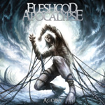 "Agony"-albumin etukannessa piirros miehestä, joka sidottu nahkaisiin tai metallisiin nyöreihin, ja joka rimpuilee. Kuvan yläosassa Fleshgod Apocalypsen logo.