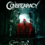 "Consfearacy"-albumin etukannessa piirros punanuttuisesta ihmishahmosta, jonka vierillä seisoo kaksi mustakaapuista olentoa. Kuvan yläosassa Consfearacy-logo.