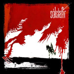 "Svartir Sandar" -albumin etukannessa piirros, joka punainen, valkoinen ja musta. Kuvassa erottuu hevosen selässä istuva hahmo oikeassa laidassa. Oikeassa yläkulmassa on Sólstafirin logo.
