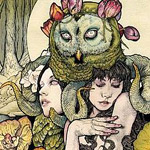 "Kvelertak"-albumin etukannessa näkyy piirros pöllöä muistuttavasta hahmosta, jonka alta vihreät lonkerot kiemurtelevat naisten ympärillä.
