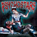 "Making Friends With Monsters" -albumin etukannessa Psychostarsin logo ja valokuva kahdesta naisihmisestä, joista hoitajan asuun pukeutunut puukottaa toista kaulaan.