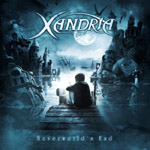 "Neverworld's End" -levyn kannessa sinisävyinen piirros pojasta istumassa laiturilla täydenkuun aikaan. Kuvan yläosassa Xandria-logo.