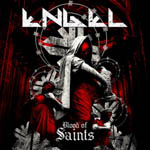 "Blood of Saints" -levyn etukannessa punamustia hahmoja, muotoja ja symboleita. Kuvan yläosassa Engelin logo.
