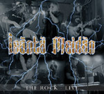 "The Rock — Live" -nimisen albumin etukannessa sinisäyvisiä valokuvia Isäntä Meidän jäsenistä soittamassa instrumenttejaan.