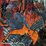 "Triumph of Sin" -albumin etukannessa piirros harmaasta olennosta, joka tulimeren ja naishahmon välissä.
