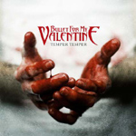 Valokuva tai piirros ihmisen käsistä, joiden sormet ovat veren tahrimat. Kuvan yläosassa näkyy punaisella Bullet For My Valentinen logo.