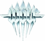 Valkoista taustaa vasten näkyvä Wolf-bändin sinisävyinen logo, joka muistuttaa jonkinlaista futuristista jääpuikkorivistöä, jossa bändin nimi lukee keskiosassa.