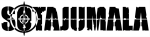 Sotajumala-bändin logo mustalla valkoista taustaa vasten. Fonttina kulunut ja tukeva versaali, jossa ensimmäinen 'a'–kirjain koristeltu aseen tähtäimellä.