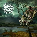 Goat The Head -bändin esikoisalbumin 'Simian Supremacy' kansikuva, jossa piirrosmainen vuoristomaisema ja kuvan oikeassa laidassa lehdetön puu. Puun oksilla keikkuu lauma luolamiehiltä näyttäviä pitkälettejä.
